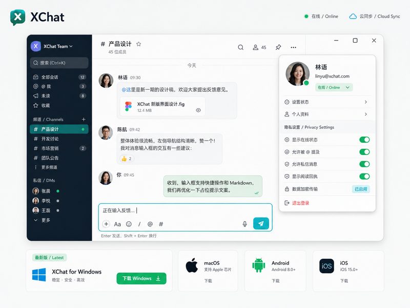 XChat 多频道通讯流管理界面展示